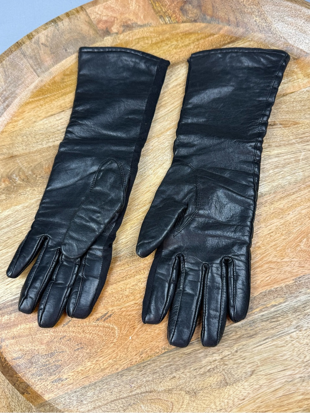 Vintage Black Leather Wool Lined Gloves Womens Medium Made in Japan